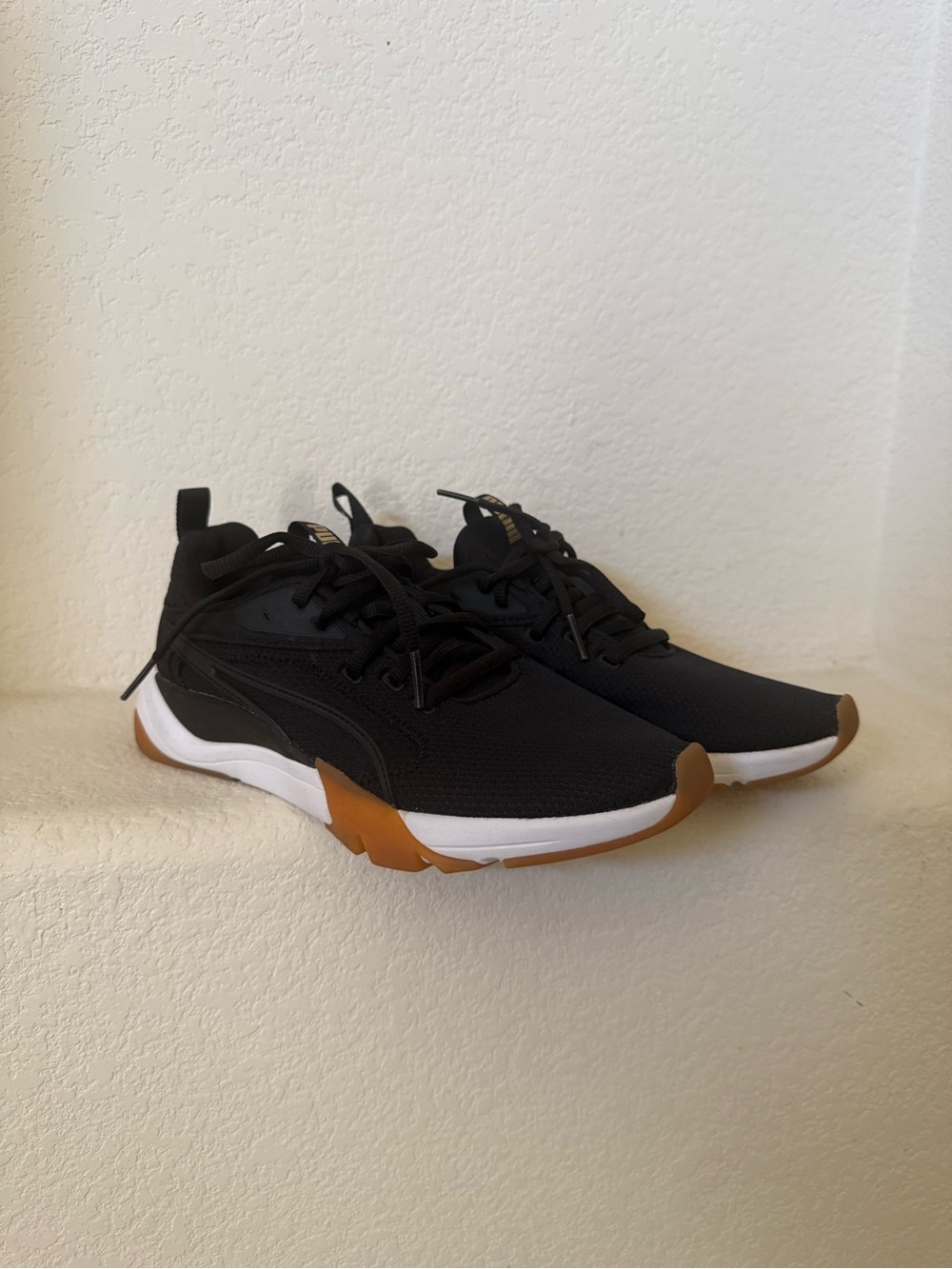 Puma Black Athletic Sneakers with Gum and White Accents